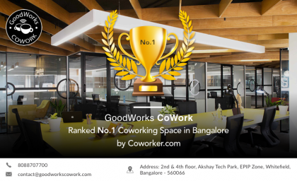 GoodWorks CoWork ranked as the No.1 coworking space in Bangalore