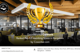 GoodWorks awarded No.1 Coworking space in Bangalore for 2019!