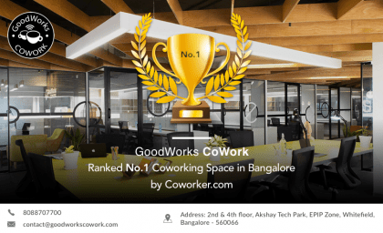 GoodWorks awarded No.1 Coworking space in Bangalore for 2019!